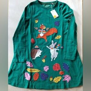Green Forrest Animals Fall Mini Boden Dress Size 7-8